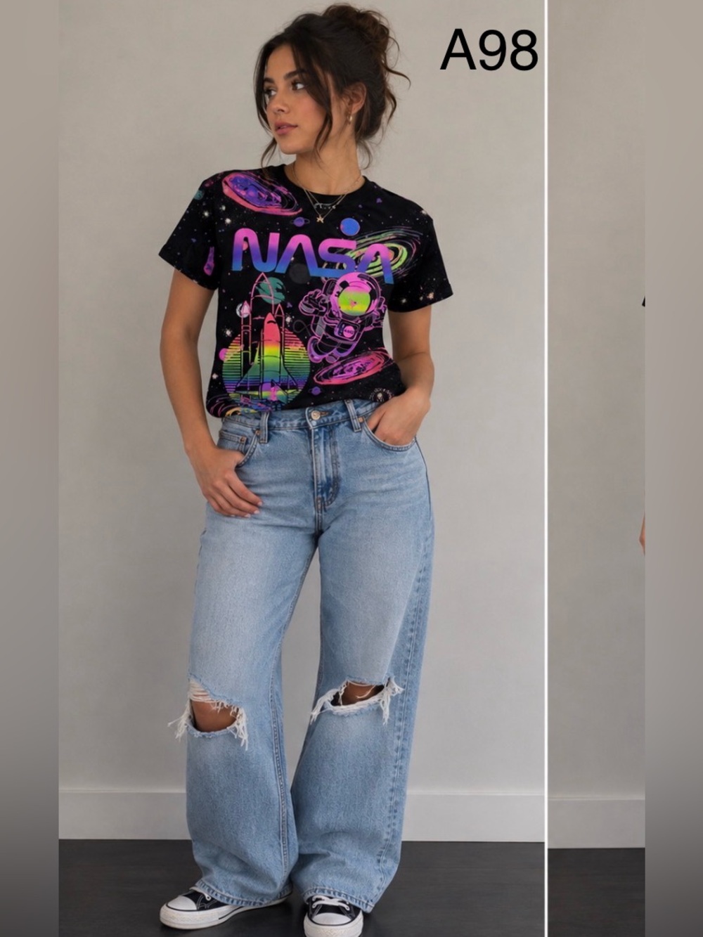 NASA Neon Space Graphic Tee - Black,Size Medium